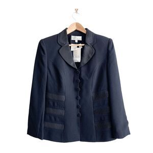 NWT Alexis Womens Button Front Satin Collar Evening Blazer Jacket Black Size 8